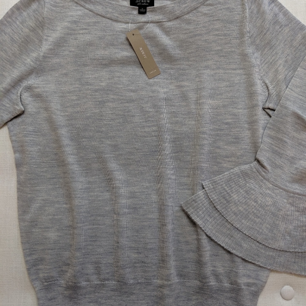 J. Crew 100% Cashmere Ruffle-Sleeve Sweater Large - Picture 4 of 6